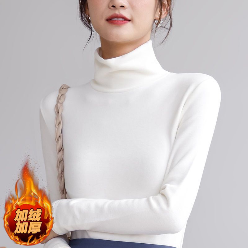 德絨高領打底衫女新款秋冬款修身內搭加絨加厚遮肚子秋衣