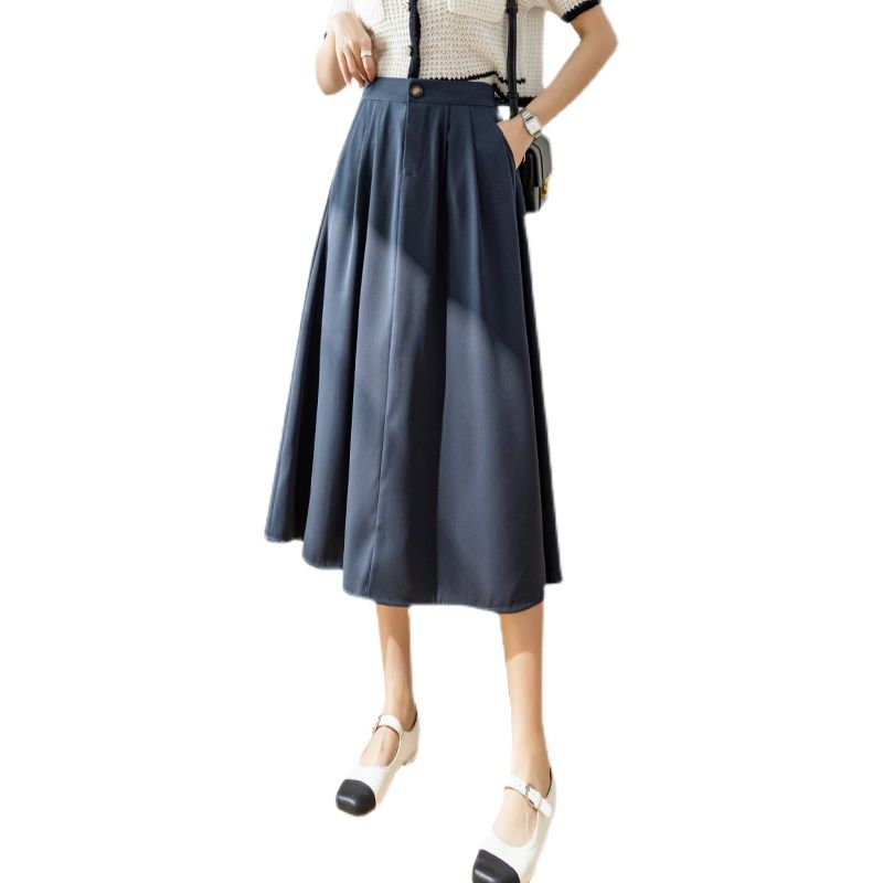 女中長款垂感高腰顯瘦大擺裙鬆緊腰半身裙