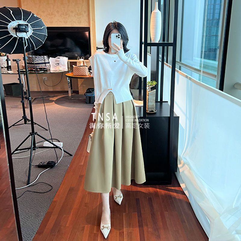 韓系溫柔鹽系百搭穿搭兩件套半身裙套裝女