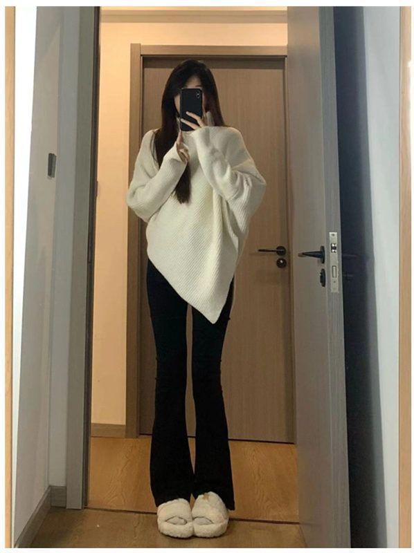 法式氛围感不规则高领宽松慵懒风毛衣